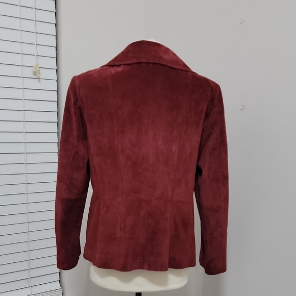 90s Suede Jacket, Vintage Preston & York Burgundy Leather Coat, Women's Size L - Picture 2 of 8